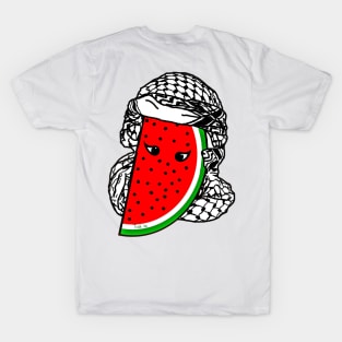 Watermelon Kufiya Free Palestine -  With Eyes -Wrapped - Back T-Shirt